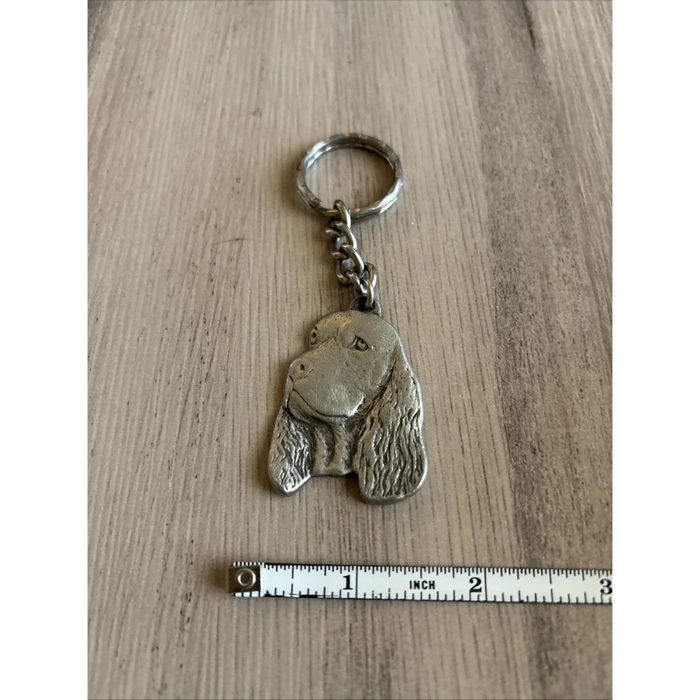 Vintage 1982 Rawcliffe Pewter I Love My Cocker‎ Spaniel Keychain Made In USA